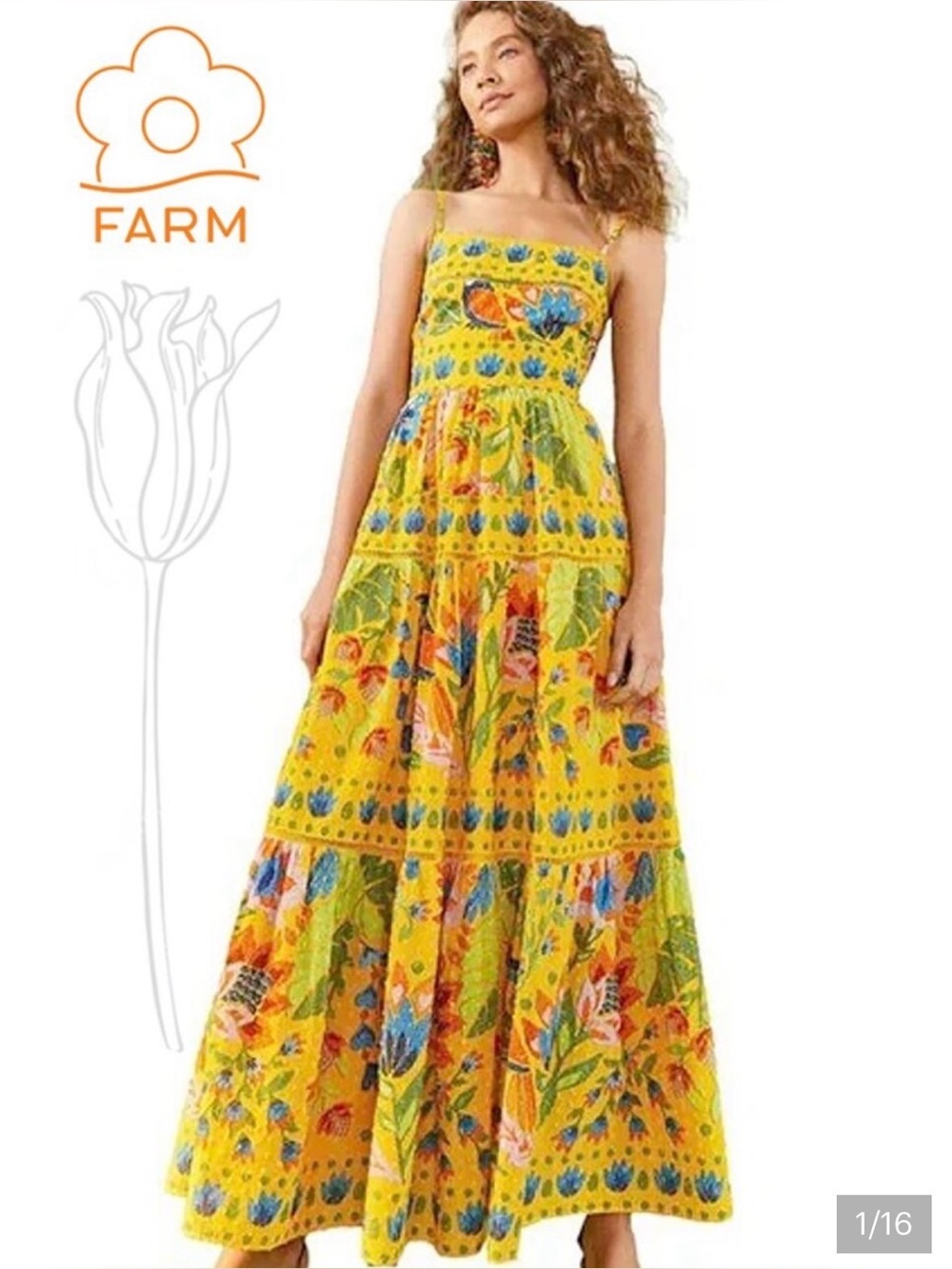 Farm Rio Yellow Summer Garden Sleeveless Maxi Dress Floral Bird Print - Picture 3 of 11
